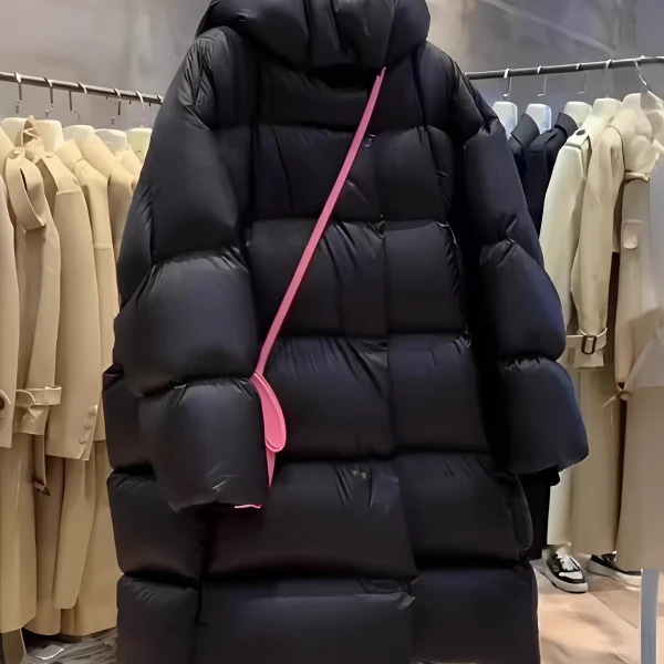 WW新款茧型泡芙鹅绒服女中长款连帽宽松加厚保暖洋气韩版时尚外套