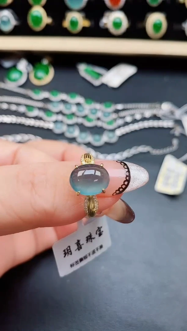 翡翠戒指银S925镶嵌50850