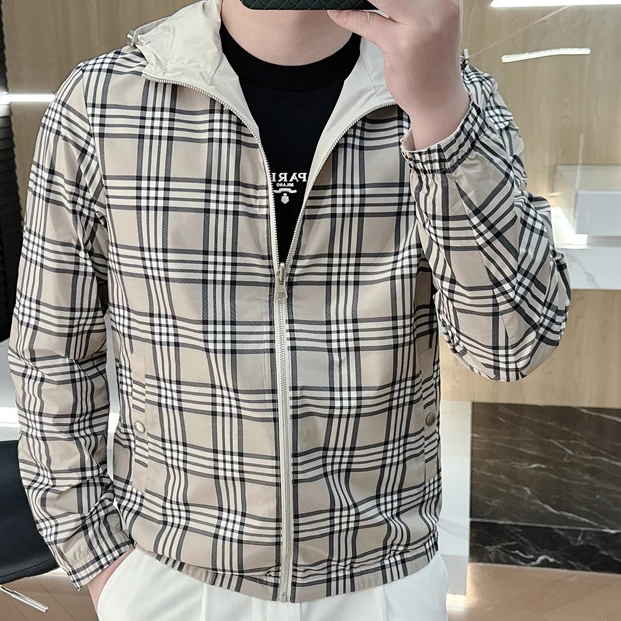 2025新款秋冬时尚双面穿夹克休闲修身百搭连帽冲锋衣外套男上衣潮