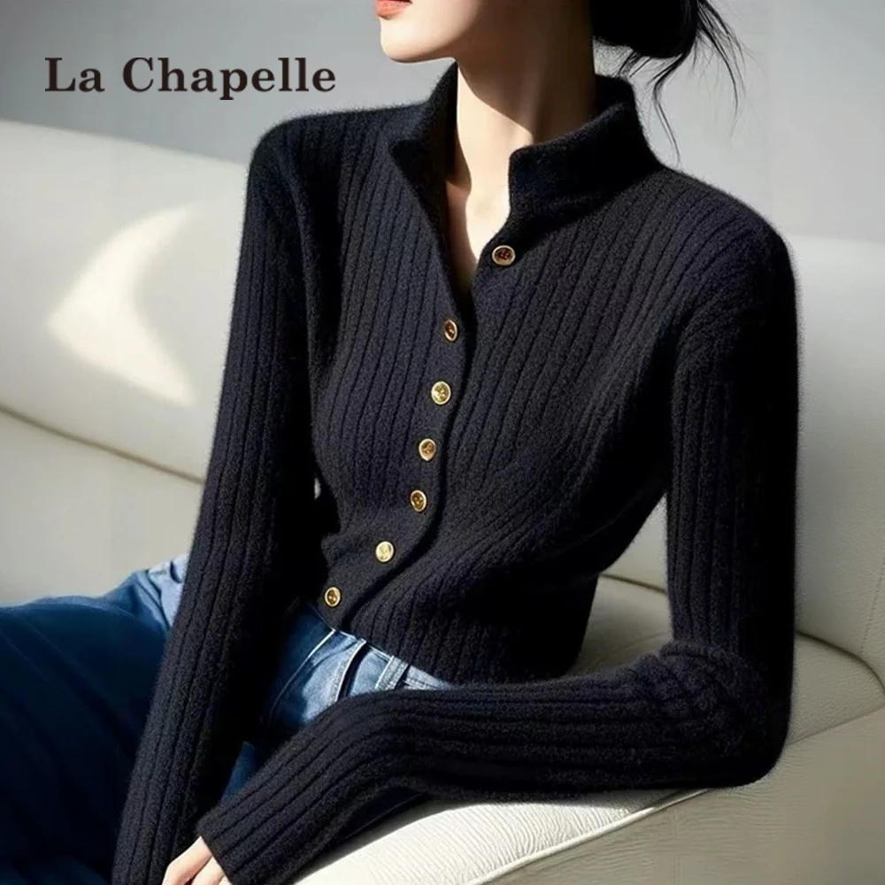 拉夏贝尔黑色高领针织衫女秋冬气质内搭显瘦打底毛衣超级好看上衣