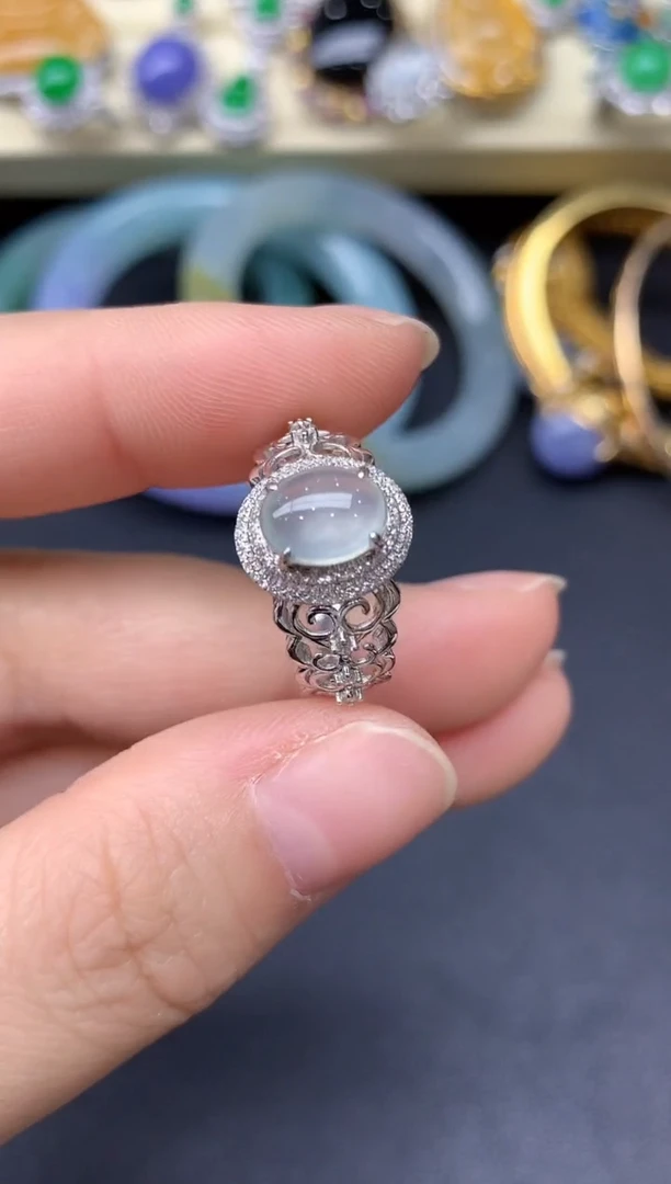 18K金镶嵌戒指翡翠98-雪姐翡翠天天见