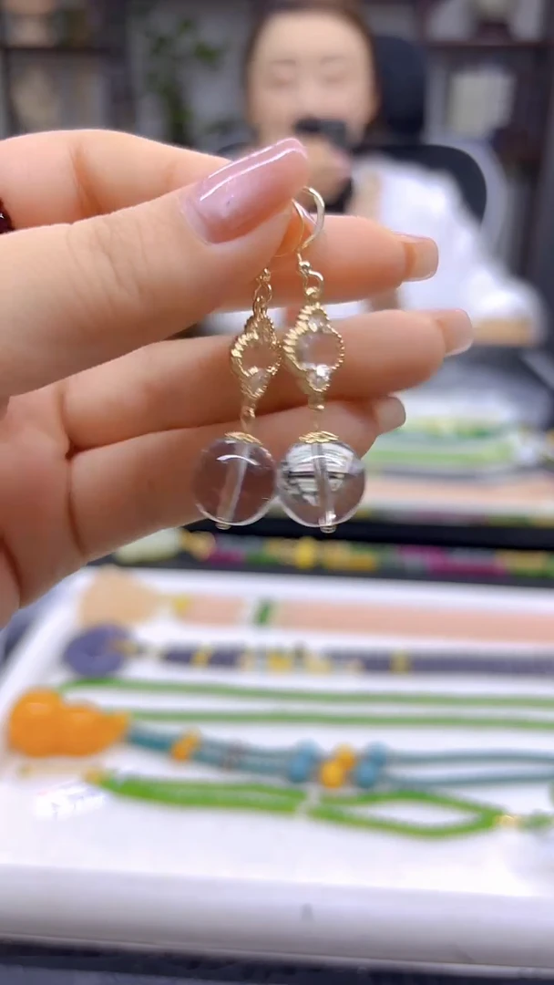 水晶耳饰14K金镶嵌DIY款E819