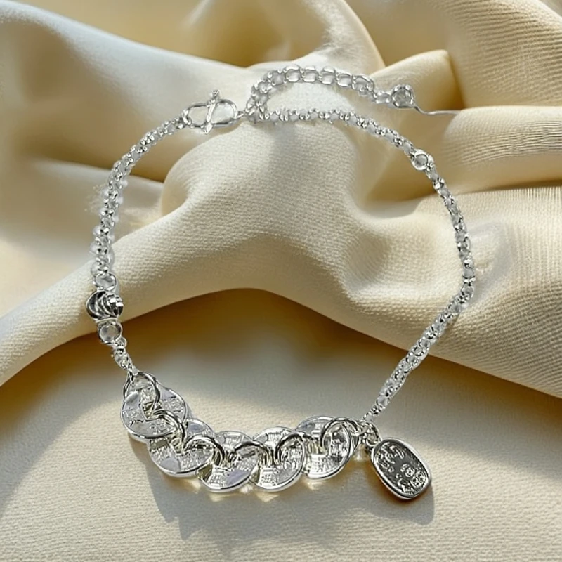 足银脚链 纳福五帝币民族风百搭脚链