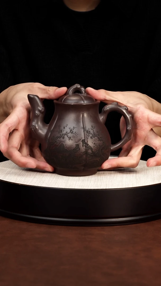 茶壶紫砂  龙山古乌泥 竹段宝瓶