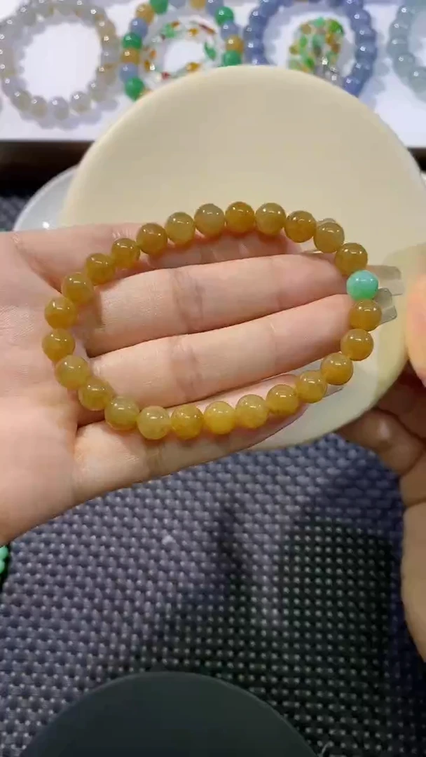 散珠翡翠卡7黄翡手串