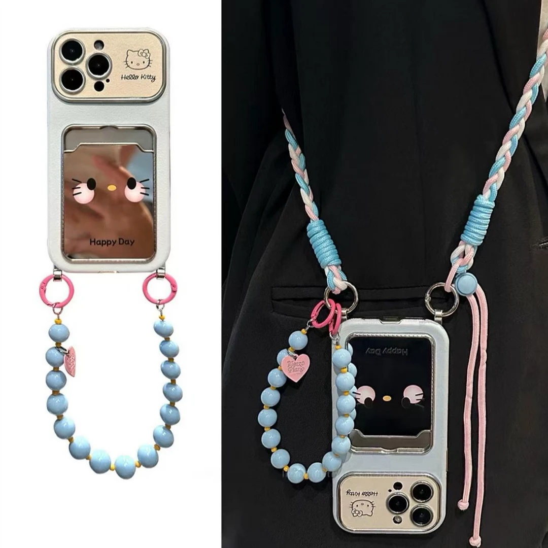 韩系皮纹镜面kt猫卡包适用苹果17promax手机壳iphone16pro新15pro