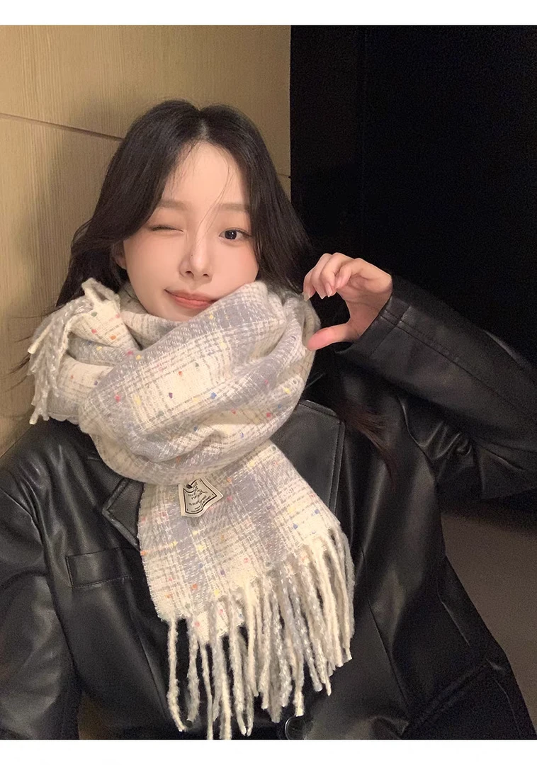 2025秋冬新款美拉德女百搭糖豆围脖网红双面保暖学生加厚情侣围巾