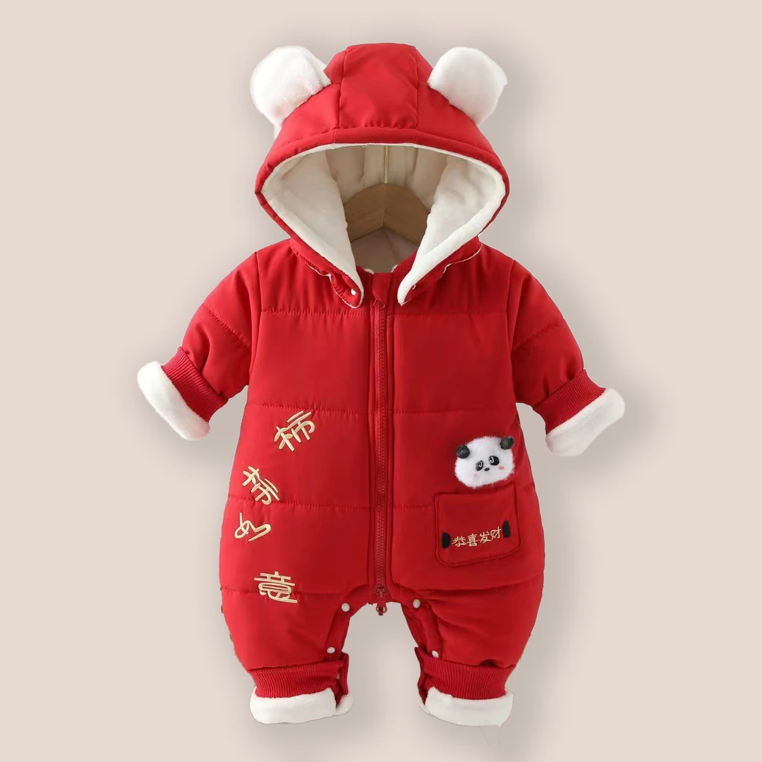 婴儿新年年服周岁丝绵加厚圣诞连体衣宝宝拜年服