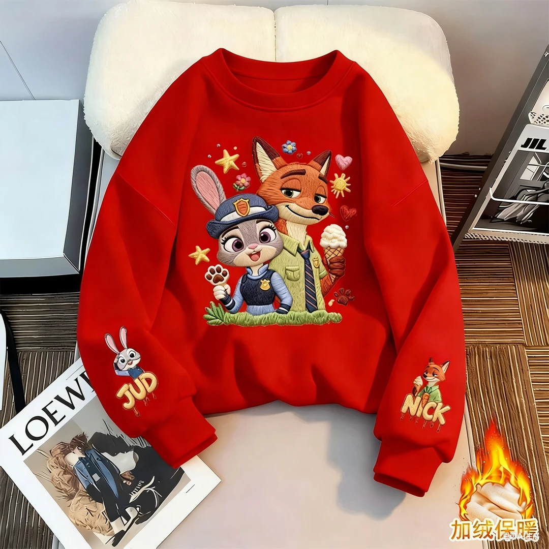 儿童圆领秋冬新款中大童加绒加厚百搭圆领卡通印花童装上衣国潮