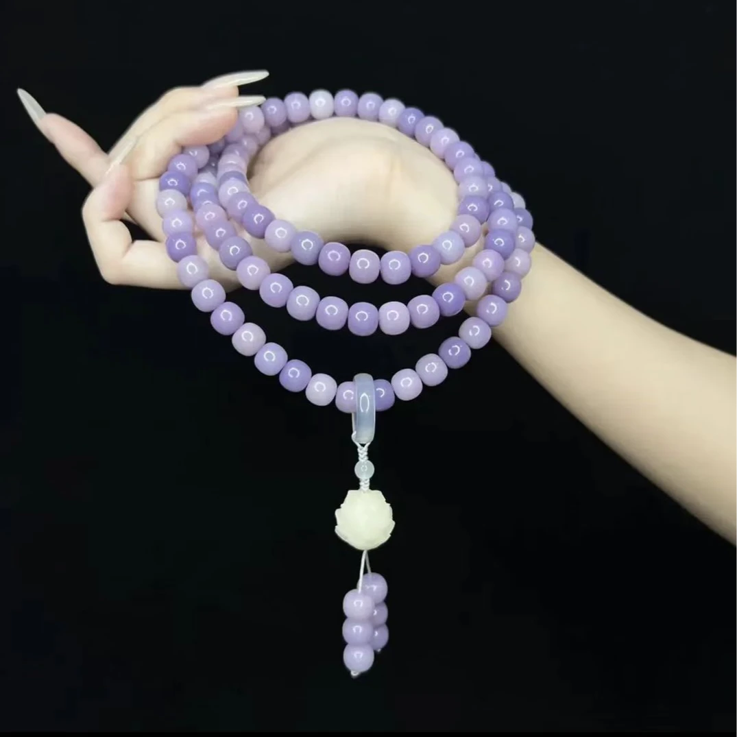 天然菩提 紫霞仙子108颗文玩手串跑环莲花款手持