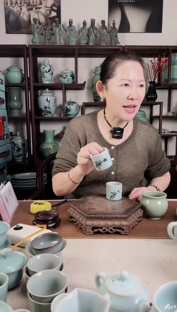 釉中彩 竹子画 扳指杯