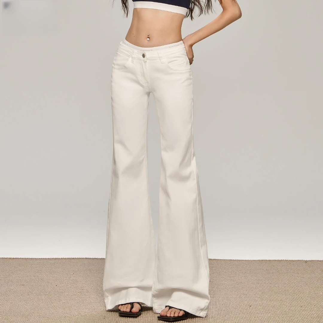 白色微喇牛仔裤女2025夏季新款低腰显瘦显高腿长百搭小个子喇叭裤