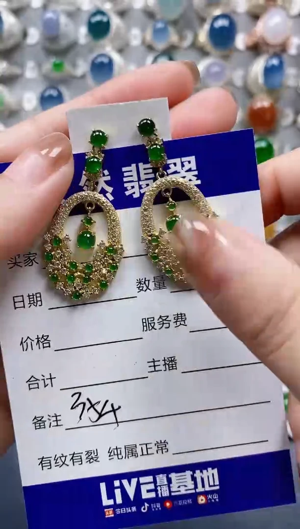 翡翠银S925镶嵌耳饰0354