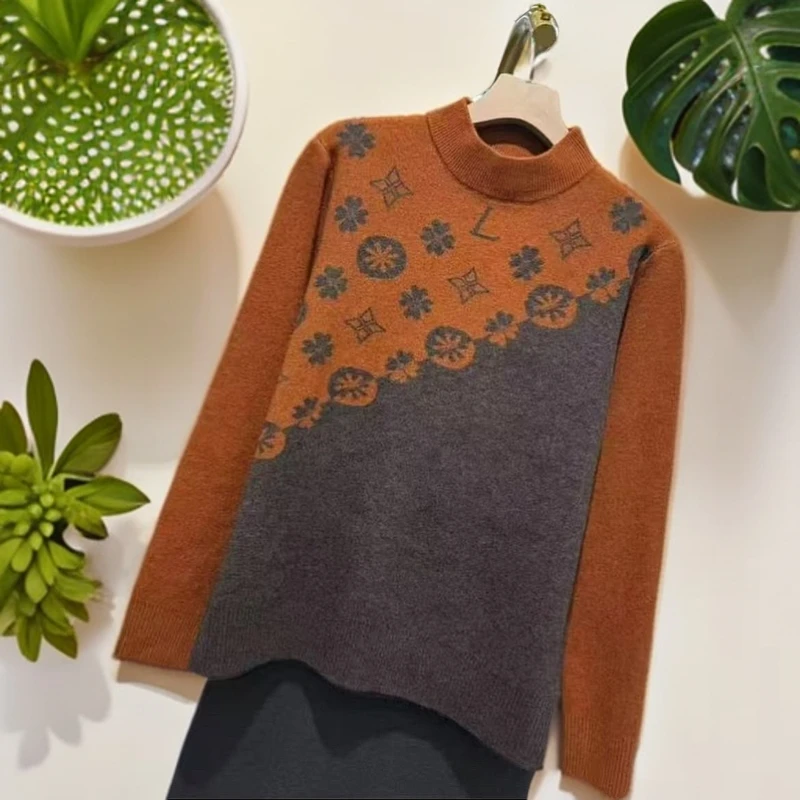 899【斜杠橙灰斑点】高级气质针织女衫