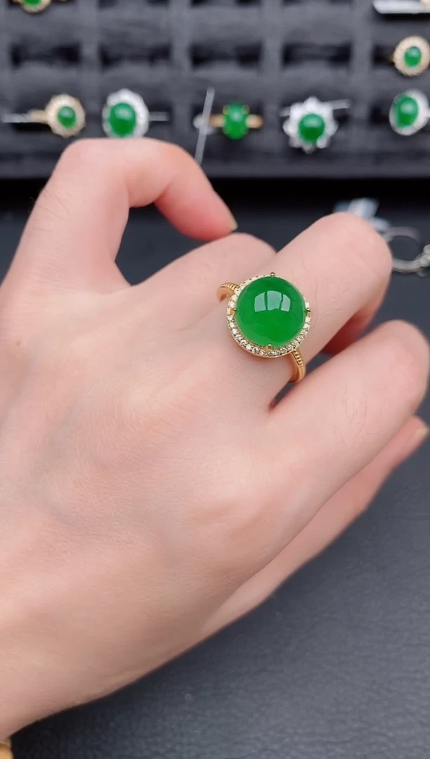 银S925镶嵌戒指翡翠天然a货翡翠281