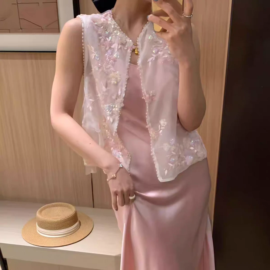 夏季唐装薄款常规款宽松型马夹蕾丝刺绣中国风上衣女