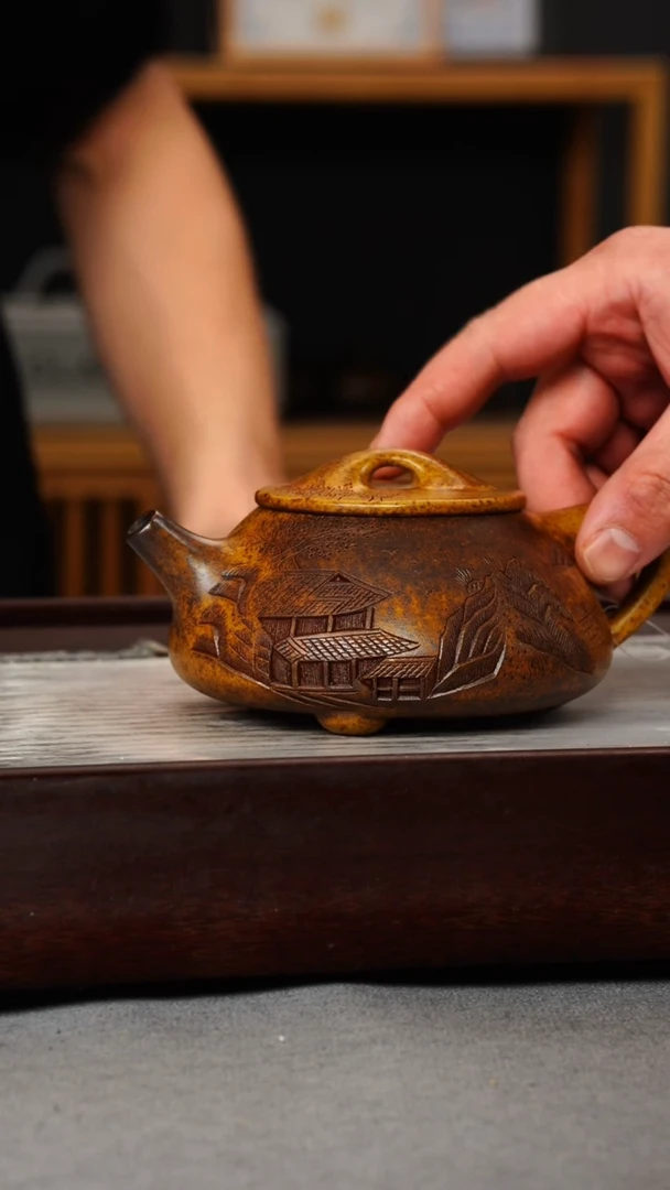 【闪购商品】紫砂茶壶龙骨金砂 景舟石瓢 刻绘