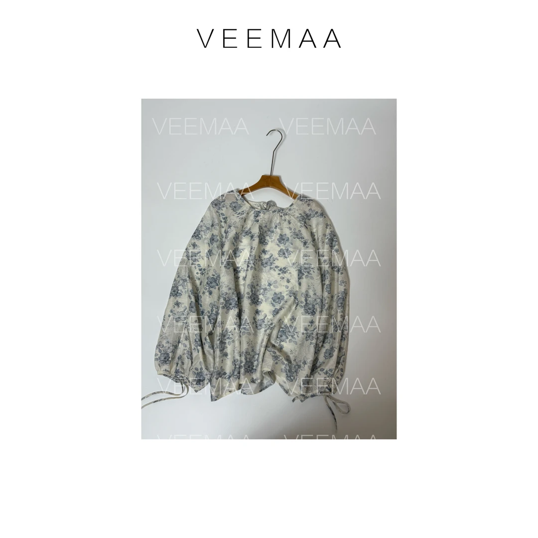 【Veemaa】小兰花 定制款蓝色天丝上衣