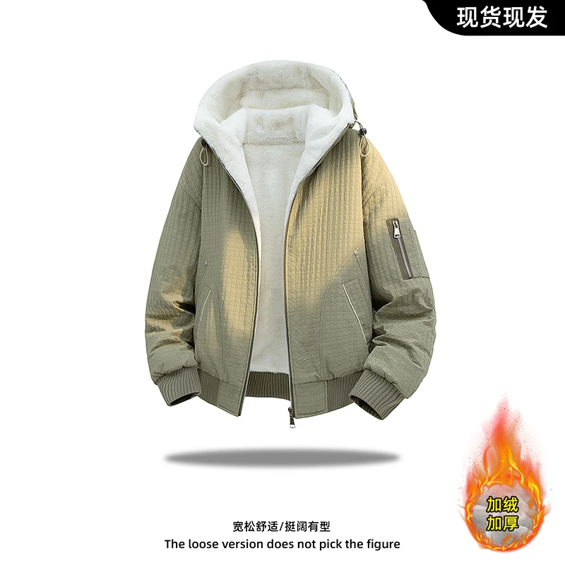 新款加绒连帽提花棉服男大码潮流防寒保暖外套舒适耐磨百搭棉衣