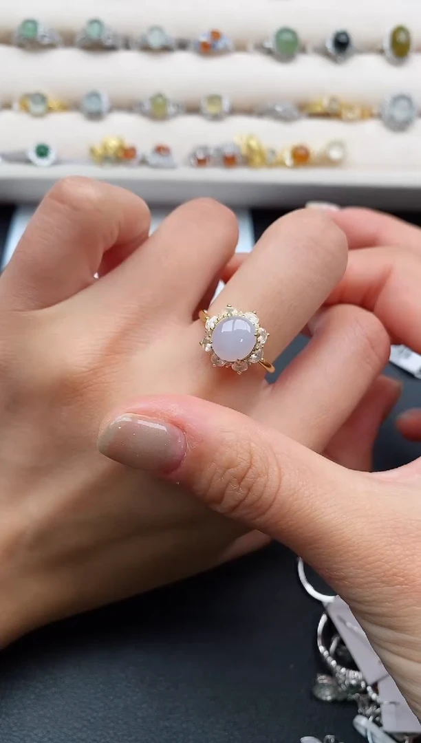 银S925镶嵌戒指翡翠4444444+6