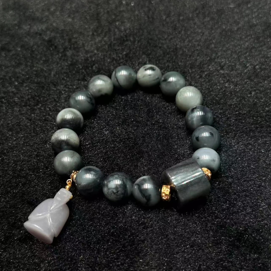 ZBG2552翁仲巨墨青花桶珠手串(珠宝多样性发其一）