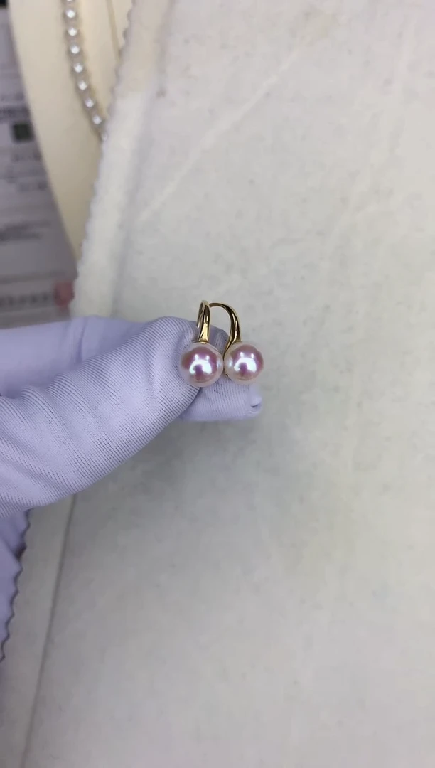 18K金镶嵌DA海水珍珠 GD014 7.5-8 耳钩