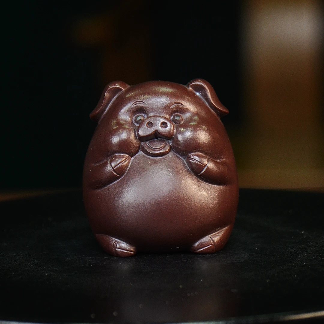 紫猪 诸事如意 宜兴紫砂