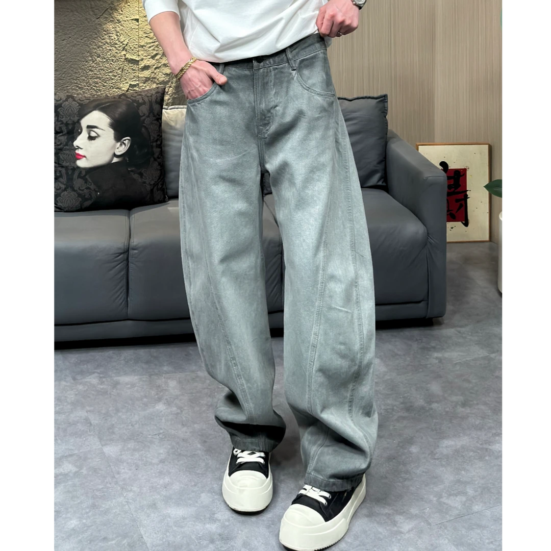 创恒（灰糕）2025春秋款时尚宽松阔腿立体裁剪香蕉裤男士牛仔裤