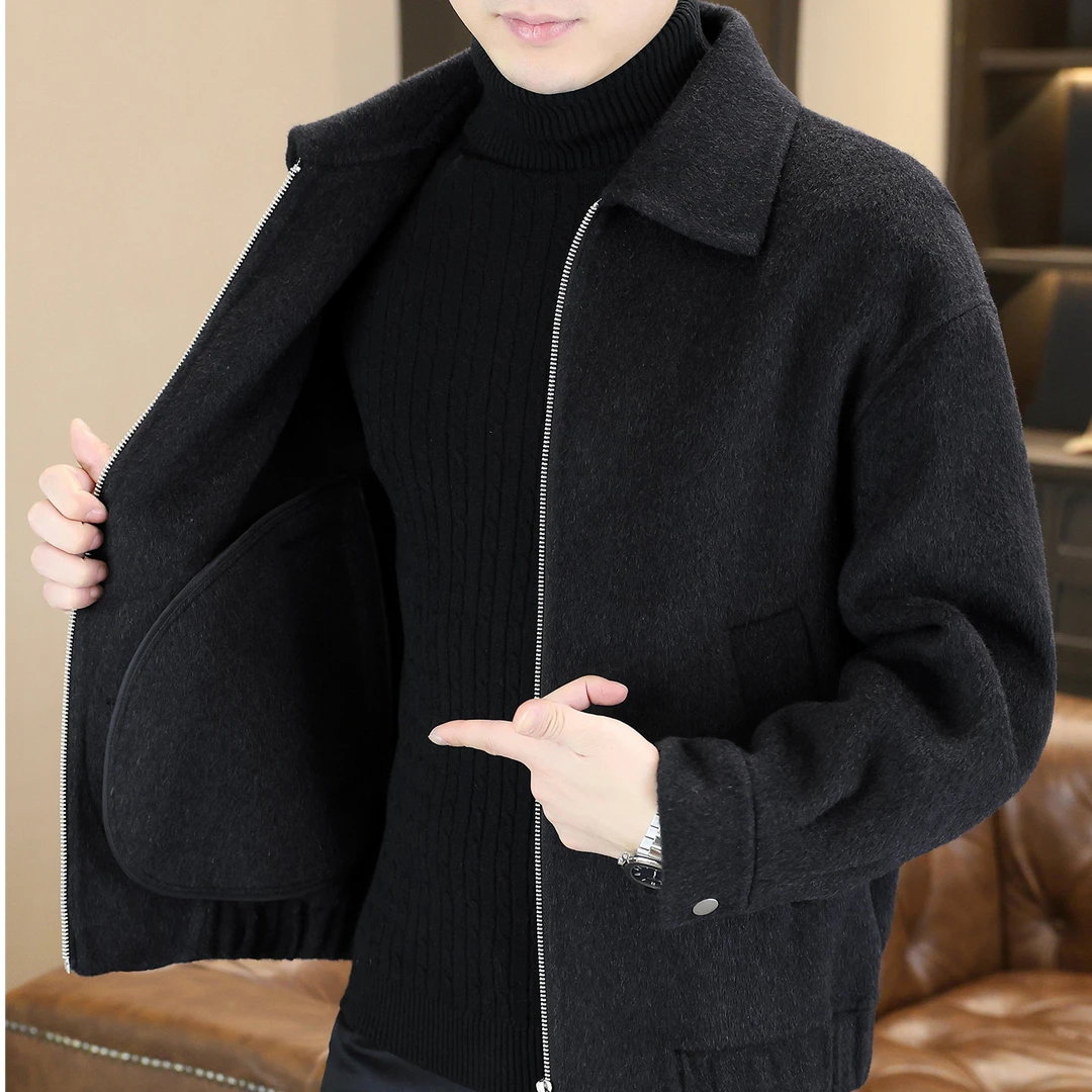 2025高端翻领双面呢羊毛大衣男士短款呢子外套轻熟风加厚毛呢夹克