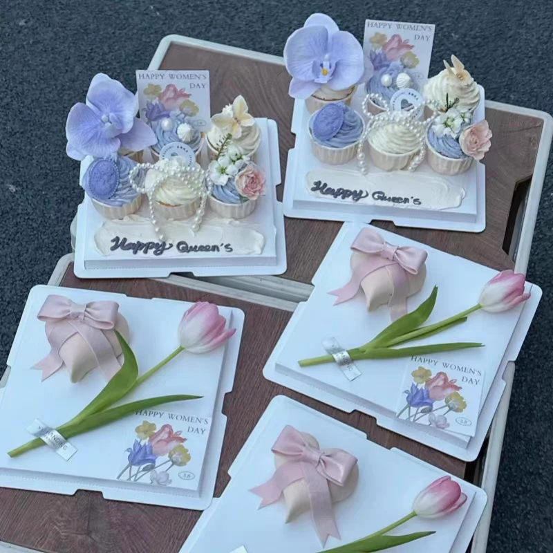 母亲节纸杯蛋糕装饰女神妈妈仿真郁金香花蝴蝶兰节日装扮烘焙插件