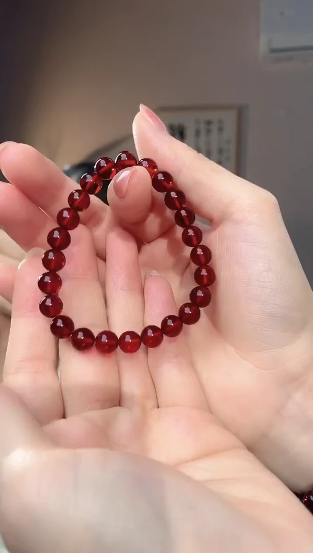 裸石琥珀未镶嵌7+血珀圆珠手串