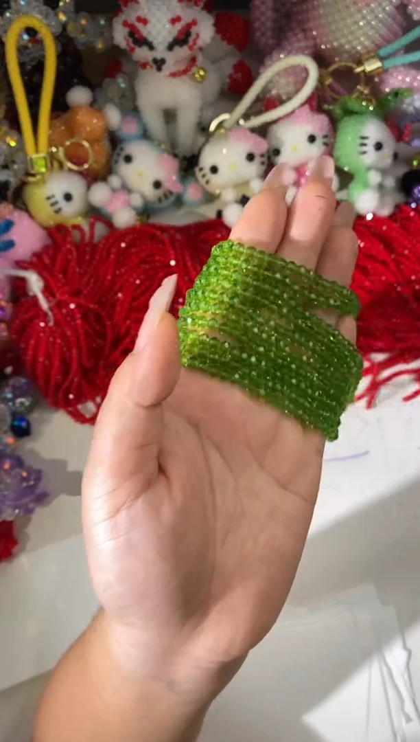 玻璃0834卡4水晶扁10条本色透草绿色