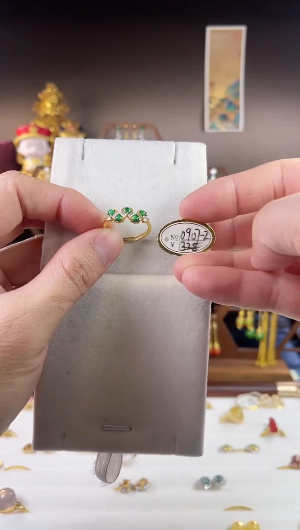 银S925镀金镶嵌戒指翡翠，0907-2翡翠戒指·