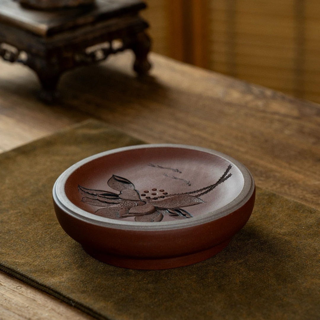 宜兴紫砂【荷花壶承】干泡台蓄水式养壶壶托盘茶盘壶承盘小型中式