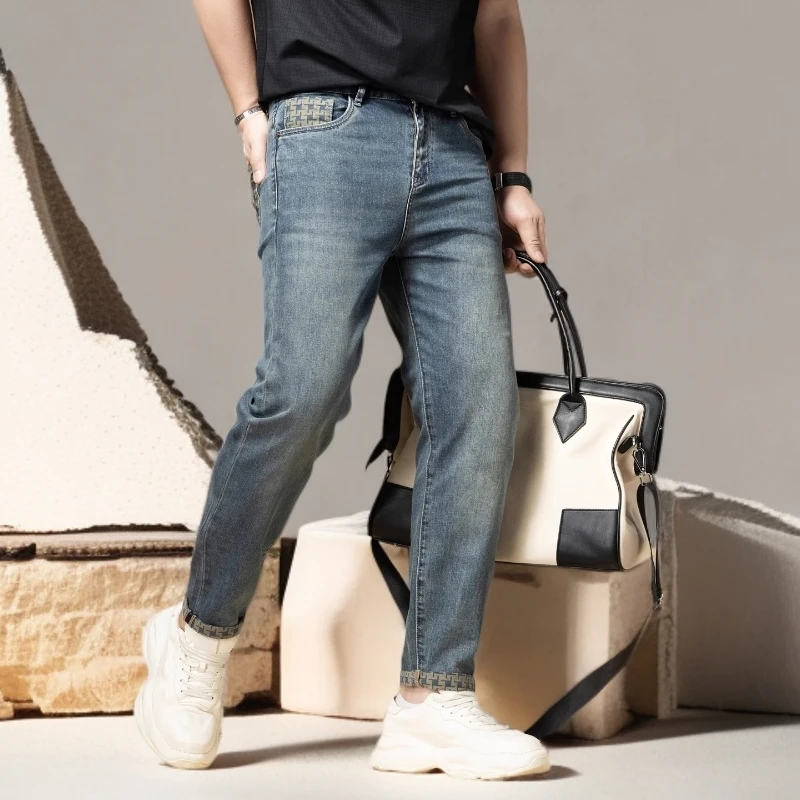 诺顿雷斯牛仔裤男士夏季新款潮流时尚百搭修身弹力小直筒长裤子