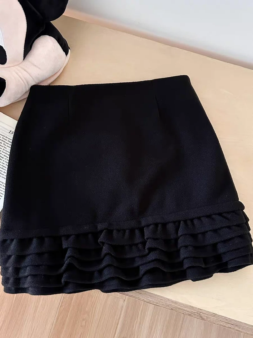 木耳边毛呢半身裙女冬季2025新款