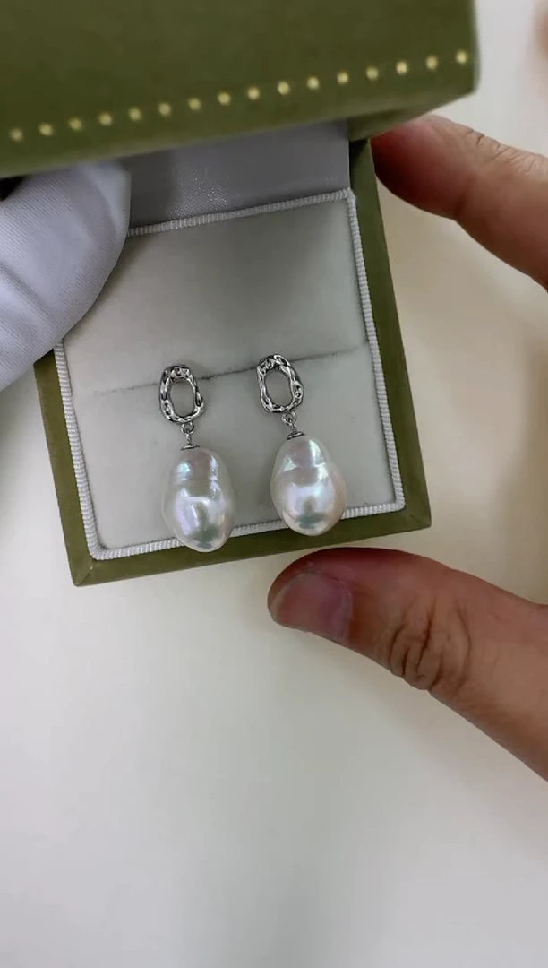 【闪购商品】淡水珍珠耳饰银S925镶嵌巴洛克耳钉 编号64