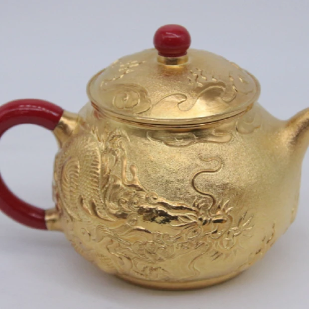 蜂鸟工坊传承者 漆把漆钮银镀金錾刻祥云龙纹小壶SWA18151