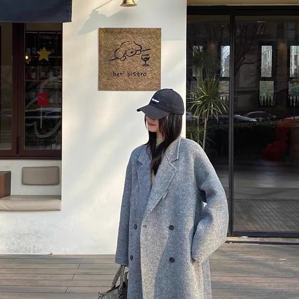 早春新款短款韩版赫本风大双面大衣女毛呢气质时尚百搭女士中长款