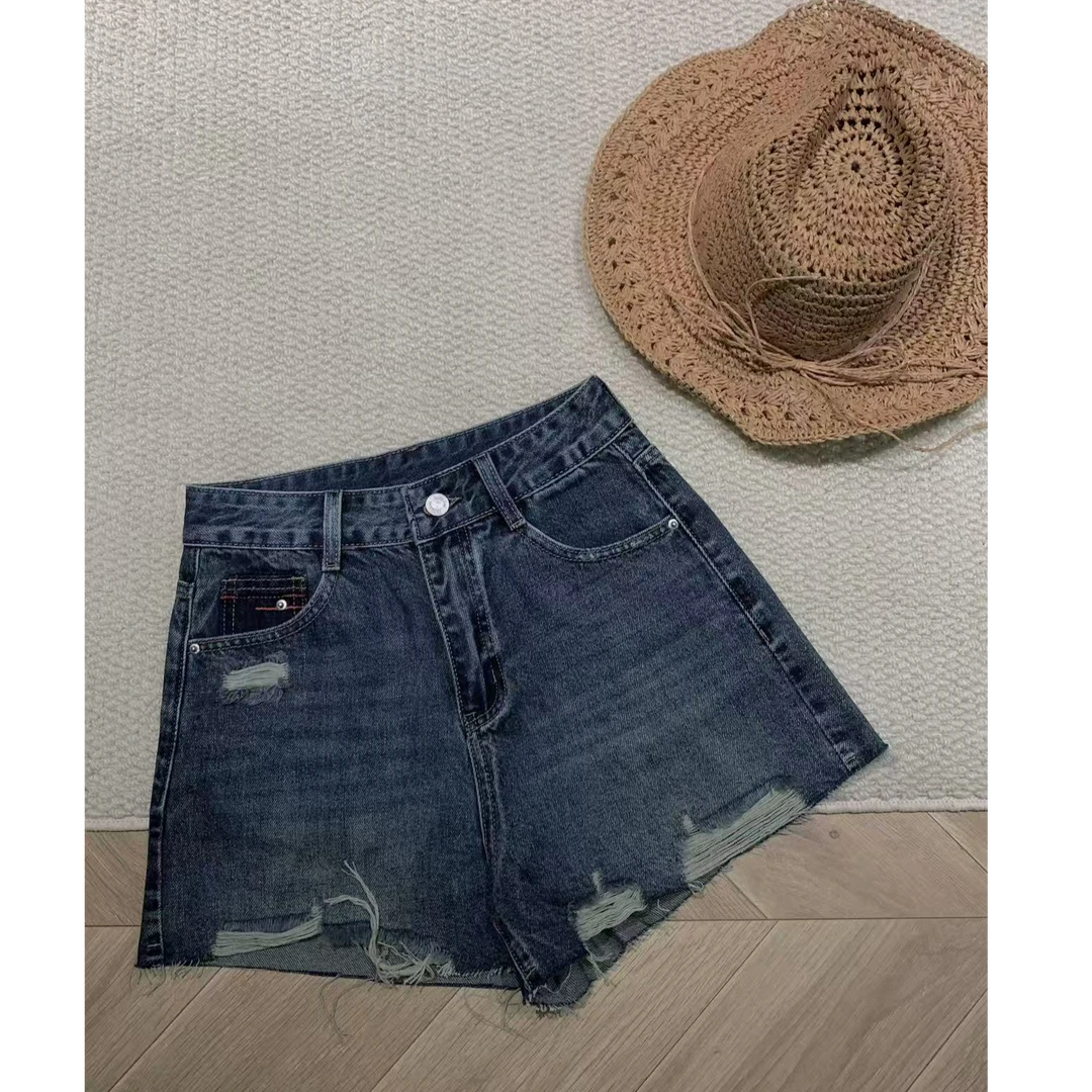 十三行白白-夏季新款破洞毛边A字牛仔短裤#5511