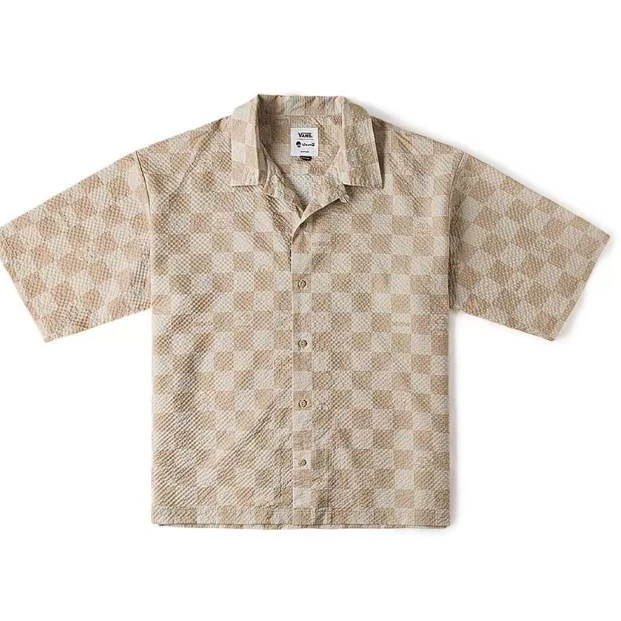 Vans 格子印花舒适翻领短袖衬衫 男女同款 燕麦色-VN000K9TE1F