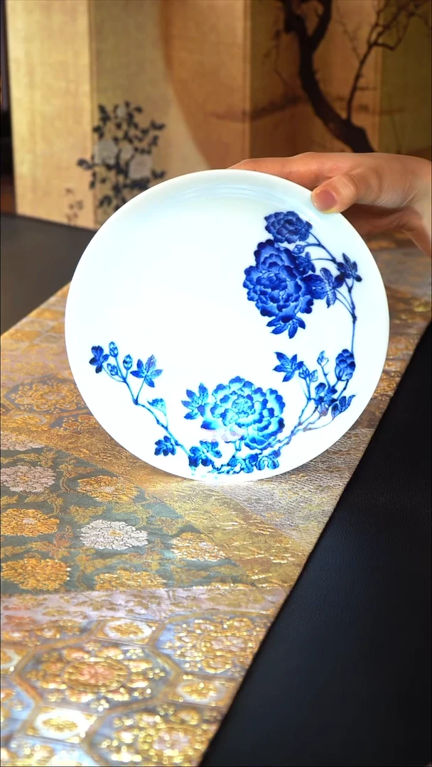待月观山青花牡丹大壶承