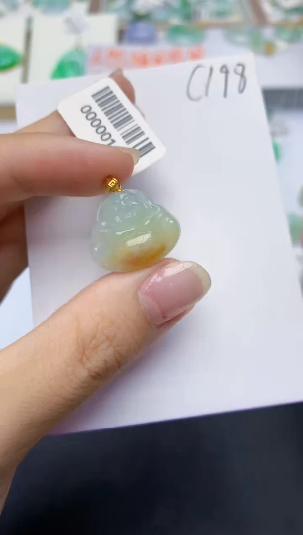 翡翠18K金镶嵌颈饰天然缅甸A货翡翠