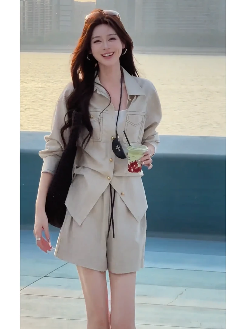 巨好看的秋装一整套干练气质松弛感韩里韩气通勤长袖衬衫休闲套装