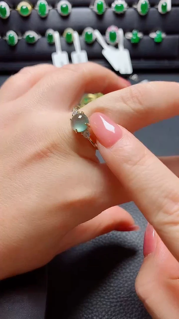 银S925镶嵌戒指翡翠天然翡翠A货s925银镶