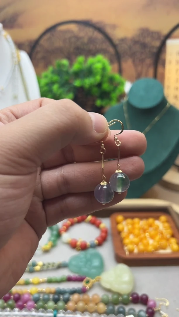 翡翠14K金镶嵌耳饰E346