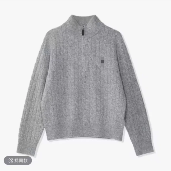 【桃姐宠粉】DJ795毛针织衫拉链刺绣百搭毛衫加厚灰色翻领毛衣