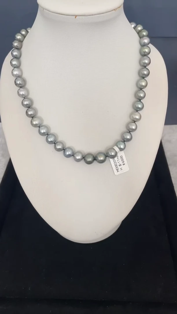 银S925镶嵌海水珍珠项链大溪地8-11mm（多样性发一）