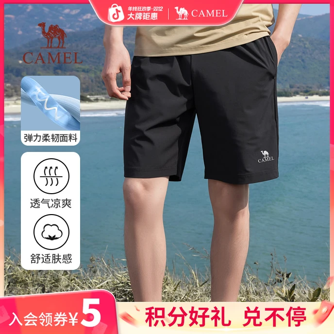 骆驼男装休闲短裤男夏2025宽松凉感户外运动情侣款弹力直筒五分裤