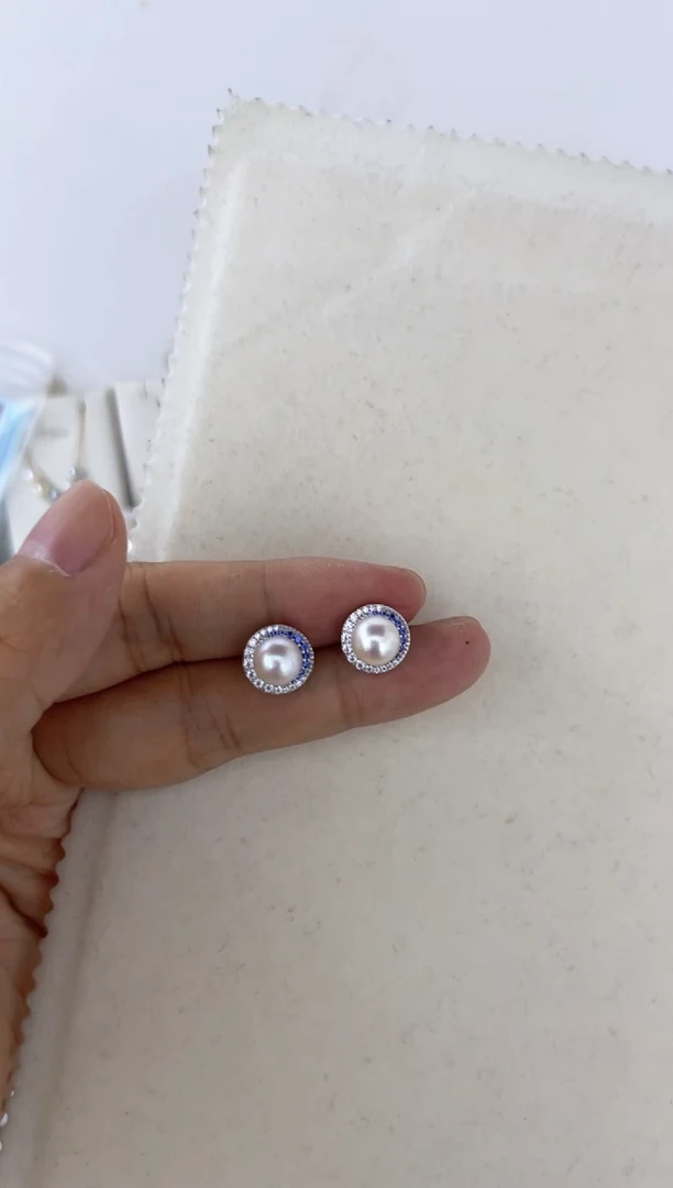 海水珍珠银S925镶嵌手绳耳钉7